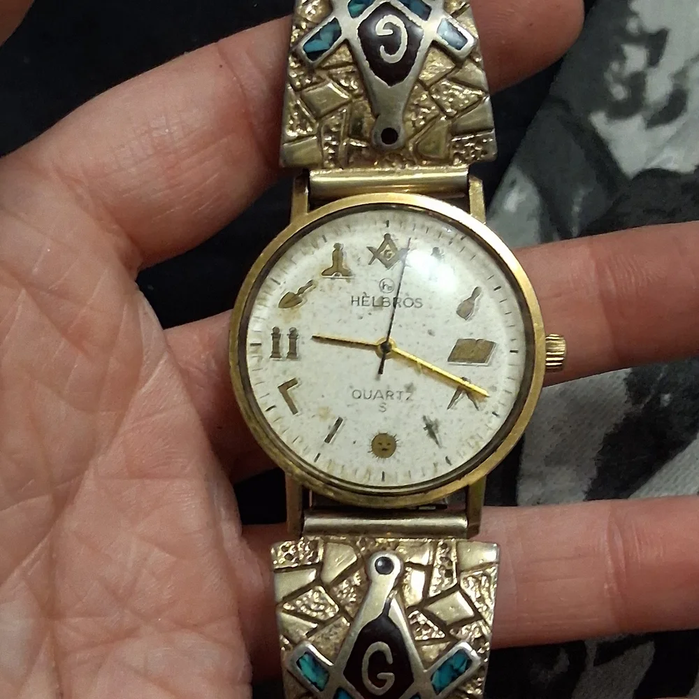Helbros Gold Masonic Quartz Watch